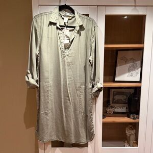 C&C California Sage Green relaxed Long Sleeve Shirt Dress